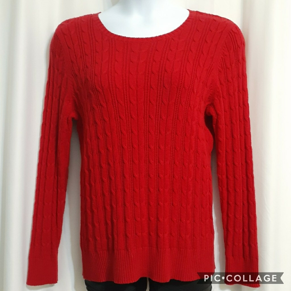 St John's Bay XL Red Cable Knit Long Sleeve Sweater